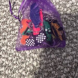 Colorful Car Keychain Set in Purple Mesh Bag